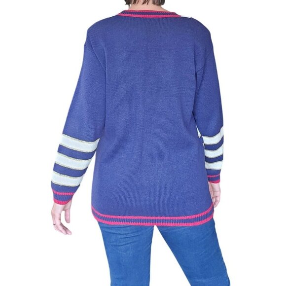 Vintage 90s Jason Maxwell Preppy Nautical V Neck Cardigan Sweater Women Size M - Picture 3 of 9